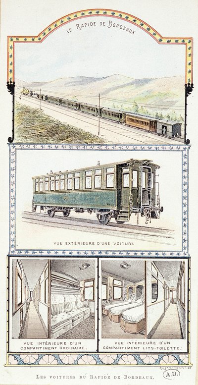 オルレアンの鉄道：ボルドー・ラピッドの車両の外観と内観 作： Unknown artist