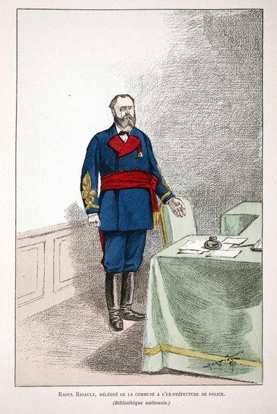 ラウル・リゴー（1846-1871）は、コミューンの代表として旧警察官を務めた人物。ルイ・ルピーヌ（1846-1933）の後援で出版された本「平和の戦士たちの歴史」の挿絵用。 作： Unknown artist