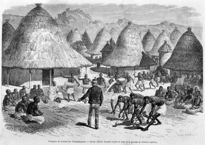 チタパングアによるリビングストン博士の歓迎-「リビングストンの最後の航海1866-1873」（『世界一周』第2学期所収1875 作： Unknown artist