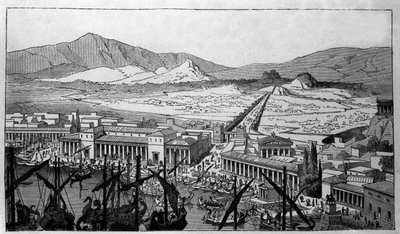ギリシャのピレ港を古代のように再構成する。 作： Unknown artist