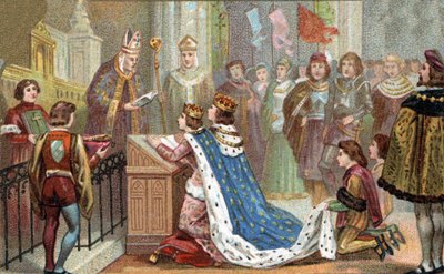 フランスとブルターニュの関係ルイ12世（1462-1515）は、アンヌ・ドゥ・ブルターニュ（1477-1514）と結婚した。彼らの結婚により、ブルターニュはフランスと再会した（1499年）。19世紀末のクロモリ写真。 作： Unknown artist