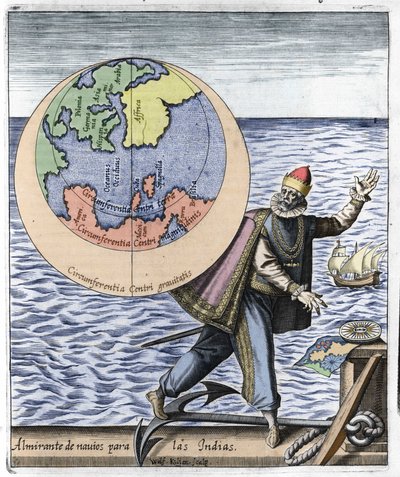 クリストファー・コロンブス（1451-1506）を表現したもの - フィロポヌス・ホノリウスの「Nova Tipus Transacto Navigatio Novi Orbi」にて 作： Unknown artist