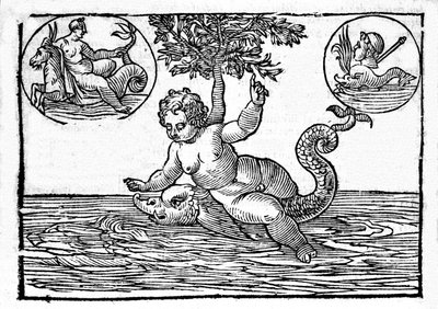 海の神イノーとその息子パレモンの図柄。ナタリス・コミティスの「神話と寓話の説明」からの版画。1637. 作： Unknown artist