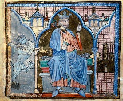 カスティーリャ王フェルディナンド3世または聖フェルディナンド（1199年〜1252年）の表現 写本「王家の特権の索引」フォリオ66 v. 13世紀 サンティアゴ・デ・コンポステラ（Santiago de Compostela）（Santiago de Compostela）のアーカイブからのミニチュア。 作： Unknown artist