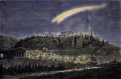 1878年、アテネの町の上空に現れた彗星を表現したもの。 作： Unknown artist