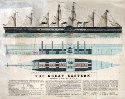 イザムバード・キングダム・ブルネルが設計し、1858年に就航した英国初の大型定期船「グレート・イースタン」を表現したもの - Great eastern iron sailing steam ship designed by Isambard Kingdom Brunel - 。 作： Unknown artist