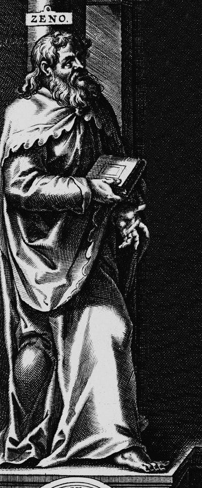 ギリシャのストイックな哲学者ゼノン（ゼノ）・デ・シチウム（またはキション）（紀元前335～262年）の表現」 セネケの『哲学作品集』の扉からのエングレーヴィング。 作： Unknown artist