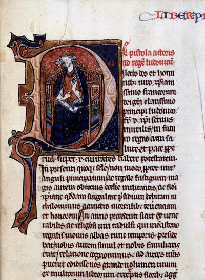 フランス王サン・ルイ（またはルイ9世）（1214-1270年）の肖像。Vincent de Beauvais (1190-1267) の「歴史の鏡」から抜粋したミニチュア、Dijon, Municipal Library 作： Unknown artist