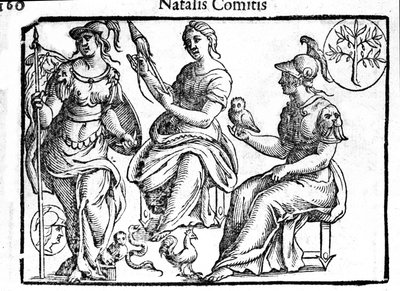 神格化されたアテナの表現。ナタリス・コミティスの「神話と寓話の説明」からの版画。1637. 作： Unknown artist