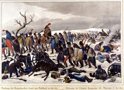 1812年、モスクワのフランス軍から撤退したもの。19世紀のエングレーヴィング。 作： Unknown artist