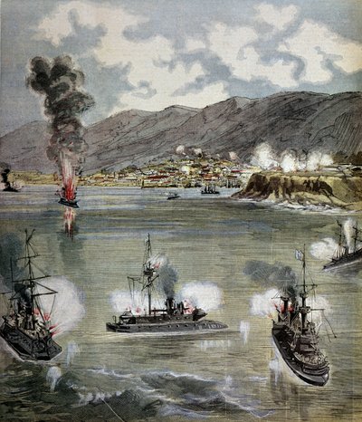 チリの革命：1891年のバルパライソ襲撃。イラストは1891年の「Supplement illustrates du Pepetit journal」から引用。パリ、B.N. 作： Unknown artist