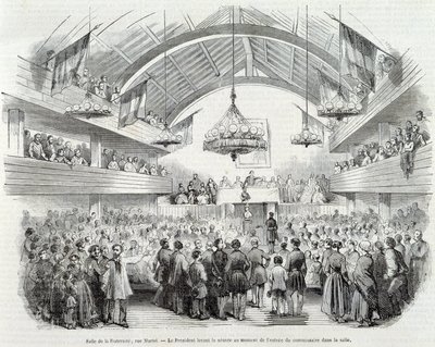 1848年の革命Brotherhood Hall, Rue Martel, 大統領は、部屋の中の委員の入り口で座談会を中断した。 作： Unknown artist