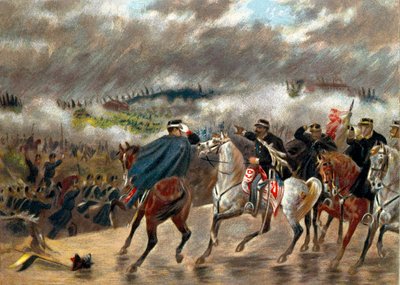 リソルジメント-イタリアキャンペーン（1859年）。ヴィクトル・エマニュエル2世（ヴィットリオ・エマニュエル2世）（Victor-Emmanuel）（1820-1878）は、1859年6月24日、サンマルティーノの戦いで、ピエモンテ軍を率いてオーストリア軍に対抗しました。個人蔵 作： Unknown artist