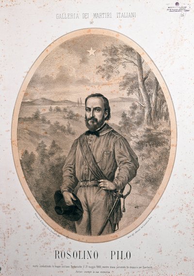 リソルジメント：「イタリアの愛国者ロゾリーノ・ピロ（1820-1860）の肖像」。 作： Unknown artist