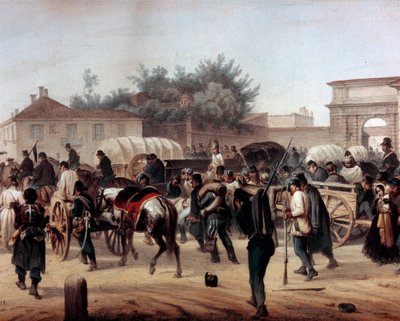 リソルジメント。ミラノの5日間（Cinque giornate di Milano）（1848年3月18日〜22日）：これは1848年の革命（第一次イタリア独立戦争の一部）の最初のエピソードのひとつで、ミラノの人々が反乱を起こしたことを示している。 作： Unknown artist