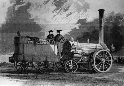 1831年、ロバート・ステファンソンがリバプールからマンチェスターまでの鉄道用に製作した機関車 - 彫刻 作： Unknown artist