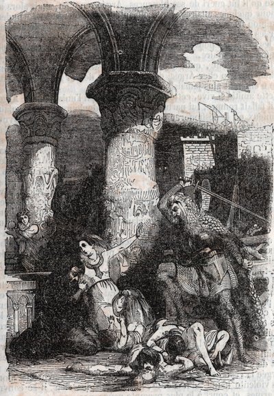 ロドモンの大虐殺 les habitatnts de Paris - Ludovico Ariostoの "Roland furieux" (Orlando furioso) (16世紀)からの1851年の版画、通称アリオステ - トレッサン伯爵がイタリア語から翻訳し、ギュスターヴ・ハーバードが出版した版 185 作： Unknown artist