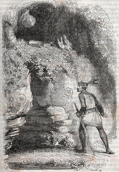 ローランドはメドー（Medoro）とアンジェリーク（Angelica）の人物を見つける-アリオスタとして知られるルドヴィコ・アリオストの「激情のローランド」（Orlando furioso）（16世紀）の1851年の版画-トレサン伯爵がイタリア語から翻訳して出版した版 作： Unknown artist