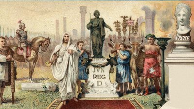 ローマ時代の政治体制。Tribune de la plebe:Caius Sempronius Gracchus (Gaio (Caio) Sempronio Gracco) (前154-122)は、ローマの政治家(弟とともに「Les Gracques」と呼ばれた)で、植民地としてカルタゴに新しい都市(Junonia)を作った。lのクロモリトグラフィー 作： Unknown artist