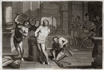 ロイアモント聖書、新約聖書。イエス・キリストの鞭打ち。1811年のイラスト。 作： Unknown artist