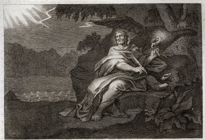 ロワイアモント聖書、新約聖書。ワシを持った伝道者聖ヨハネ。1811年のイラスト。 作： Unknown artist