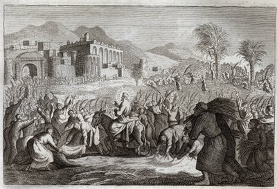 ロイアモント聖書、新約聖書。イエス・キリストの勝利イエスのエルサレム入場。1811年のイラスト。 作： Unknown artist