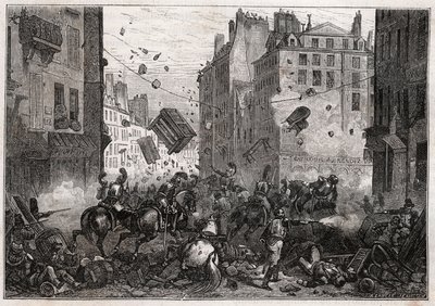 Trois-Glorieuses（1830年7月）のサン・アントワーヌ通り - 1830年の革命 サン・アントワーヌ通りでのバリケード闘争（1830年 作： Unknown artist