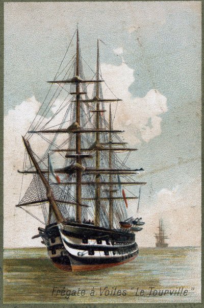 1787年の帆船「ル・トゥールヴィル」。19世紀のカラーリトグラフ。 作： Unknown artist