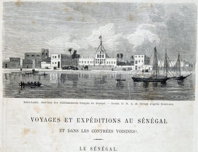 セネガルにおけるフランス施設の首都、サン・ルイ - Tour du Monde誌の「Voyage et voyages au Sénégal」（1861年第2巻）に掲載。 作： Unknown artist
