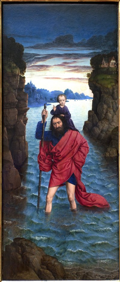 聖人クリストファー匿名の絵画、木に油彩、プリミティブ 作： Unknown artist