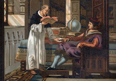 フランス王サン・ルイ（1214-1270）とその参謀サン・ヴァンサン・ド・ボーヴェ（v.1190-1264）、「La Ciencia y sus Hombres par Louis Figuier」の後に描かれています。バルセロナ 1881年 作： Unknown artist