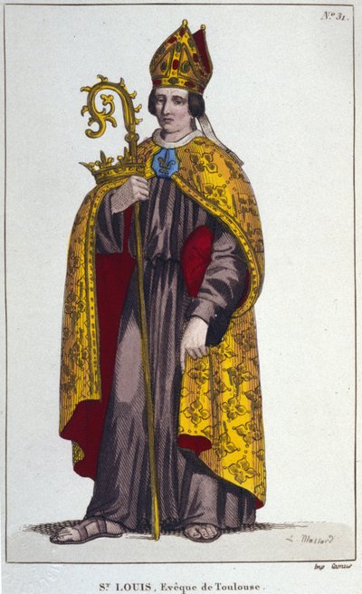トゥールーズのサン・ルイ、またはアンジューのサン・ルイ。トゥールーズ司教のサン・ルイ（1274年から1297年）の小さな甥っ子。 作： Unknown artist