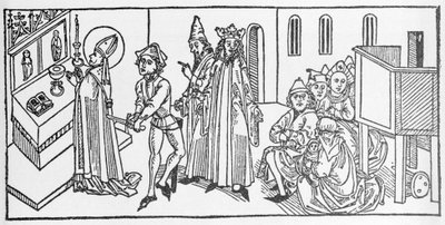 聖マタイ。VoragineのJacobus（James）（1228-1298）による「Leben der Heiligen - sommerteil」（聖人の書）からのエングレーヴィング。Lubeck 1488年。 作： Unknown artist