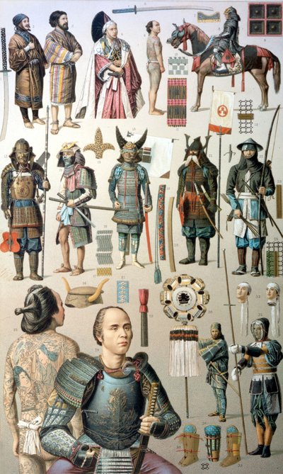 侍の衣装、武器、甲冑。19世紀には 作： Unknown artist