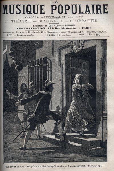 モリエール(1622-1673)の喜劇「シチリア人」の場面。アラステの道化師ハリは、嫉妬深いドン・ペドレの注意をそらして、恋人たちのアラステとイシドールを会わせる。(第1幕第12場) 作： Unknown artist