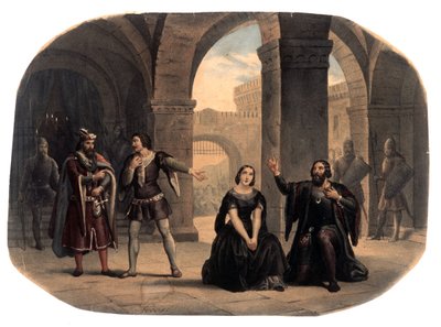 ジュゼッペ・ヴェルディ（1813-1901）のオペラ「運命の扉」の一場面 19世紀末のイラスト 作： Unknown artist