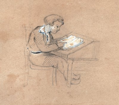 仕事をする小学生。(ドローイング、1830年頃) 作： Unknown artist
