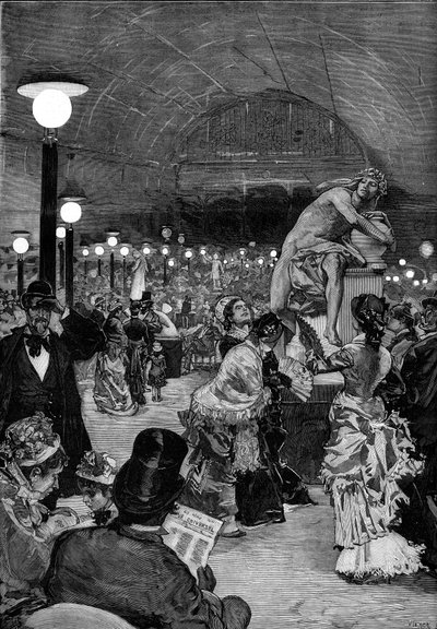 パリのシャンゼリゼ宮（Palais des Champs-Elysees）で開催された1879年のサロンでの彫刻の部屋。Le monde illustrious "に掲載されたエングレーヴィング 作： Unknown artist