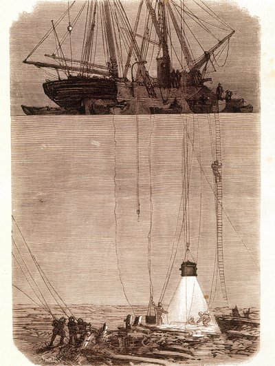 1702年にビゴ湾で難破したスペインのガレオン船を探す。エンポリオ・ピクチャーズコ」1871年版からの引用ページ 作： Unknown artist