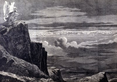 Seen of Heavenly Jerusalem; 最後の審判の後、地上のエルサレムが天から降りてきて、地上に定着するイメージ。19世紀のエングレーヴィング。 作： Unknown artist