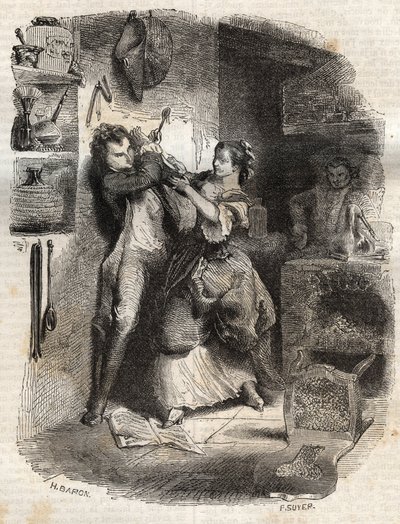 彼女は私の顔を汚した、そしてこのすべてが美味しかった-Jean-Jacques (Jean Jacques) Rousseau (1712-1778)の「告白」の挿絵-1849年の彫刻作品 作： Unknown artist