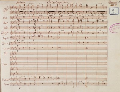 モーツァルトのオペラ「クレタ島の王イドメネ」の楽譜ページ（リヒテンタール版、1843年 作： Unknown artist