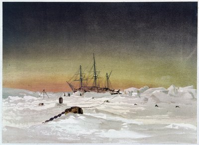 氷の中の船 - エドワード・ムース博士著「極海の岸辺、北極探検の物語」（Marcus Nard & Co, London）より 作： Unknown artist