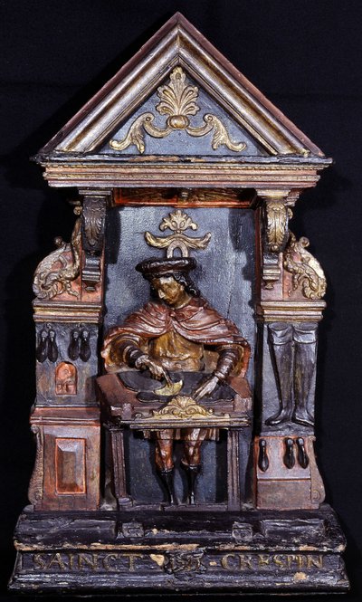 靴屋の看板、底部に「Saint Crespin」の文字 - 木彫り 作： Unknown artist