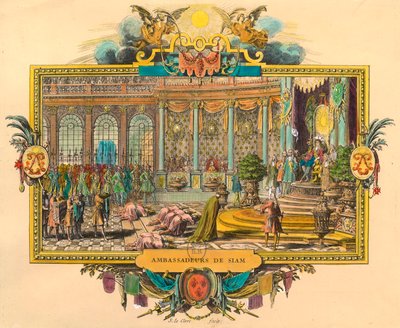 1686年、ルイ14世の宮廷に派遣されたシャム大使。エングレーヴィング個人蔵 作： Unknown artist