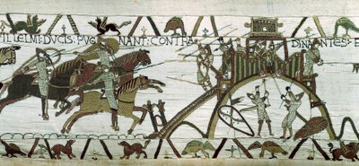 ディナンの街（コート・ダルモール）の包囲：征服王ウィリアム（1028-1087）の軍隊が街のカストラルの下駄箱を攻撃します。バイユー・タペストリーまたはマチルド王妃の刺繍の詳細 作： Unknown artist