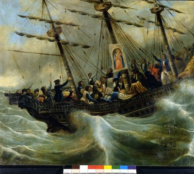 スイス移民船の沈没事故。1856年、ロカルノのマドンナ・デル・サッソの聖域からの出土品。ジョバンニ・アントニオ・ヴァノーニの作品とされています。 作： Unknown artist