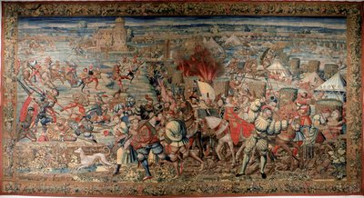 第6次イタリア戦争（1521-1526）：シャルル5世に対してフランソワ1世が敗北した1525年2月24日のパヴィア（Pavia）の戦いを表現したタペストリー。ナポリ。カポディモンテ国立博物館。 作： Unknown artist