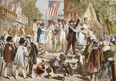 1864年、アメリカのリッチモンドへの奴隷販売。 作： Unknown artist