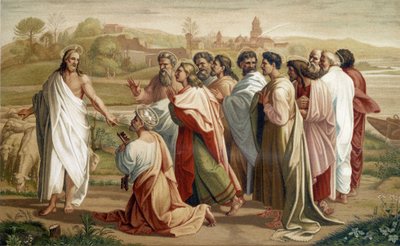 聖ペテロの使命イエスは他の使徒たちの前でペテロに群れを託した-16世紀の絵画によると 作： Unknown artist